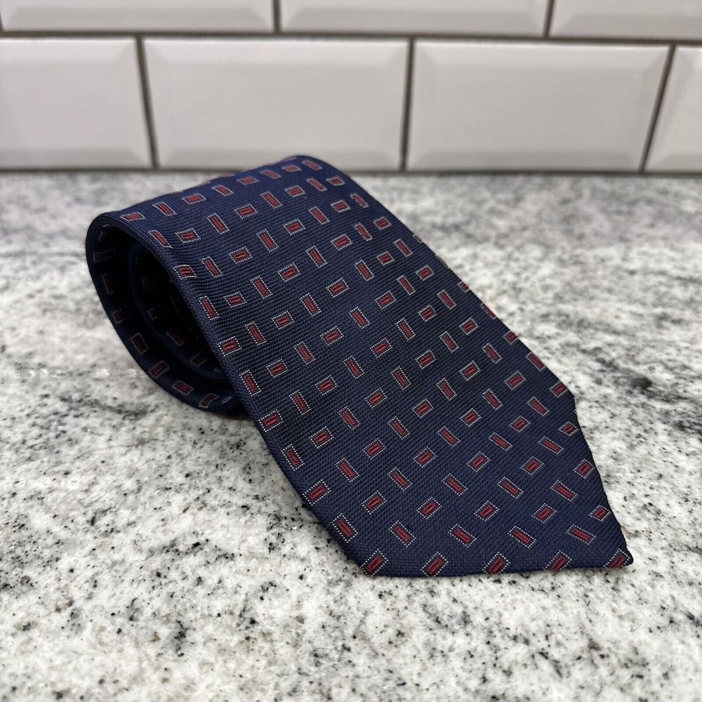 Designer Polo Ralph Lauren Silk Tie Blue Red White Squares Mens Necktie 57"